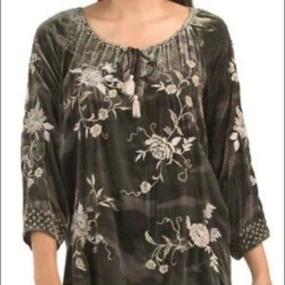 JOHNNY WAS Millie Velvet Peasant Blouse - Size Medium - Picture 3 of 10